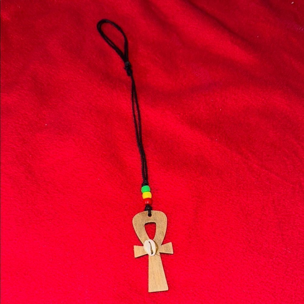 Wooden Ankh Pendant Necklace with Beads
